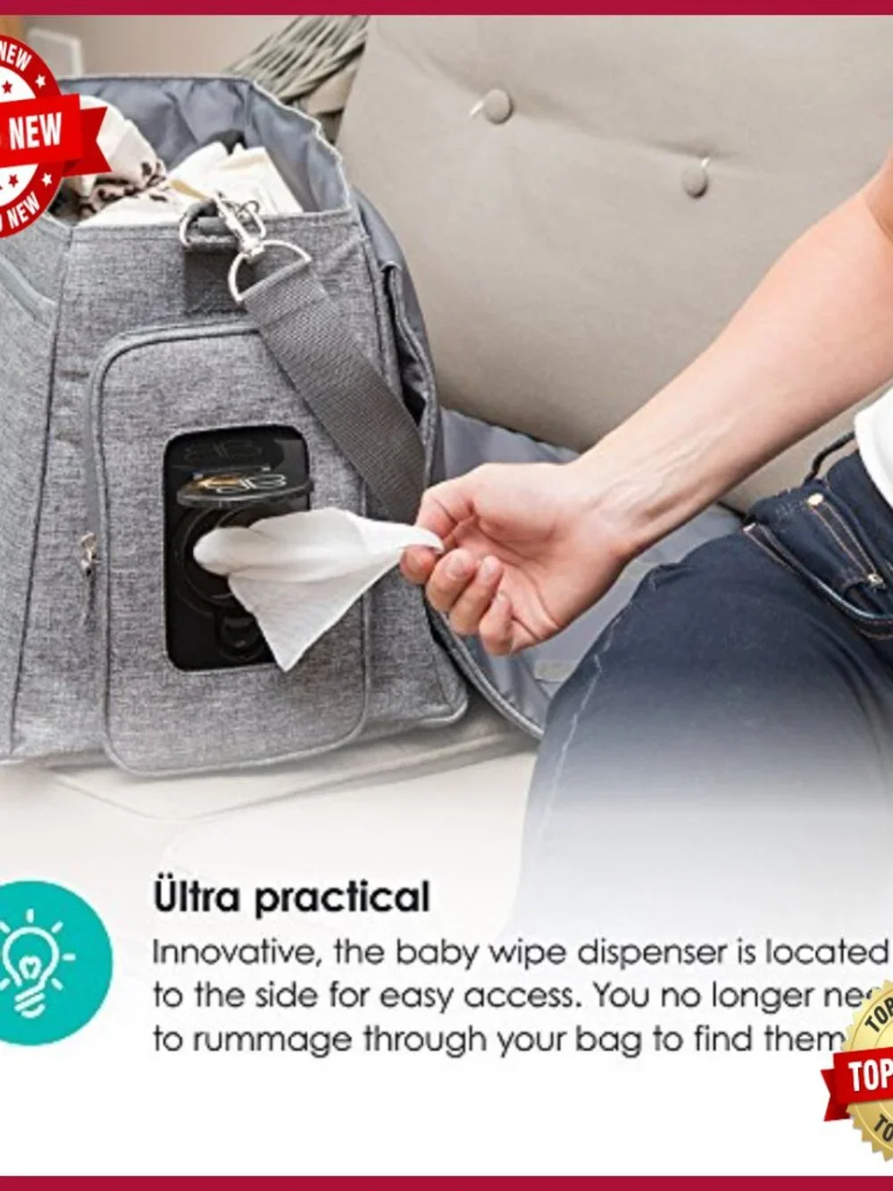Large Capacity Diaper Bag Tote with Changing Pad, 30L, 16 Pockets